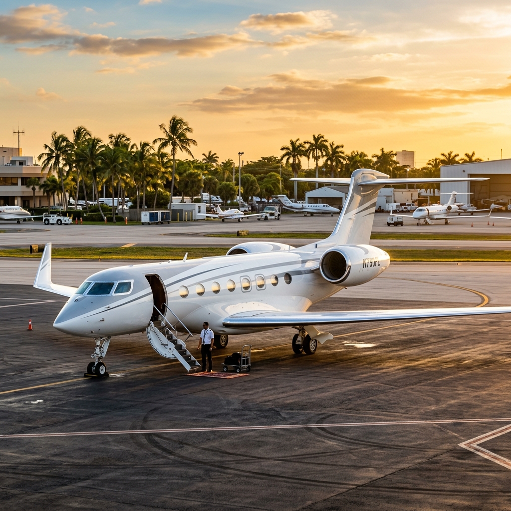 Private jet charter aircraft on the tarmac at Boca Raton Airport (BCT)